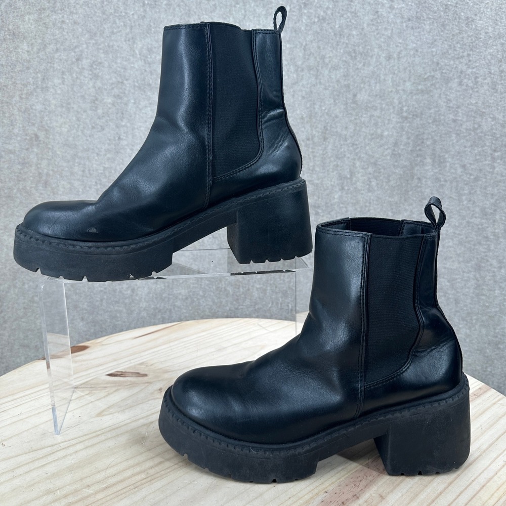 Steve Madden Chelsea Boots Womens 7 Black Platform Lug Sole Block Heel Grunge